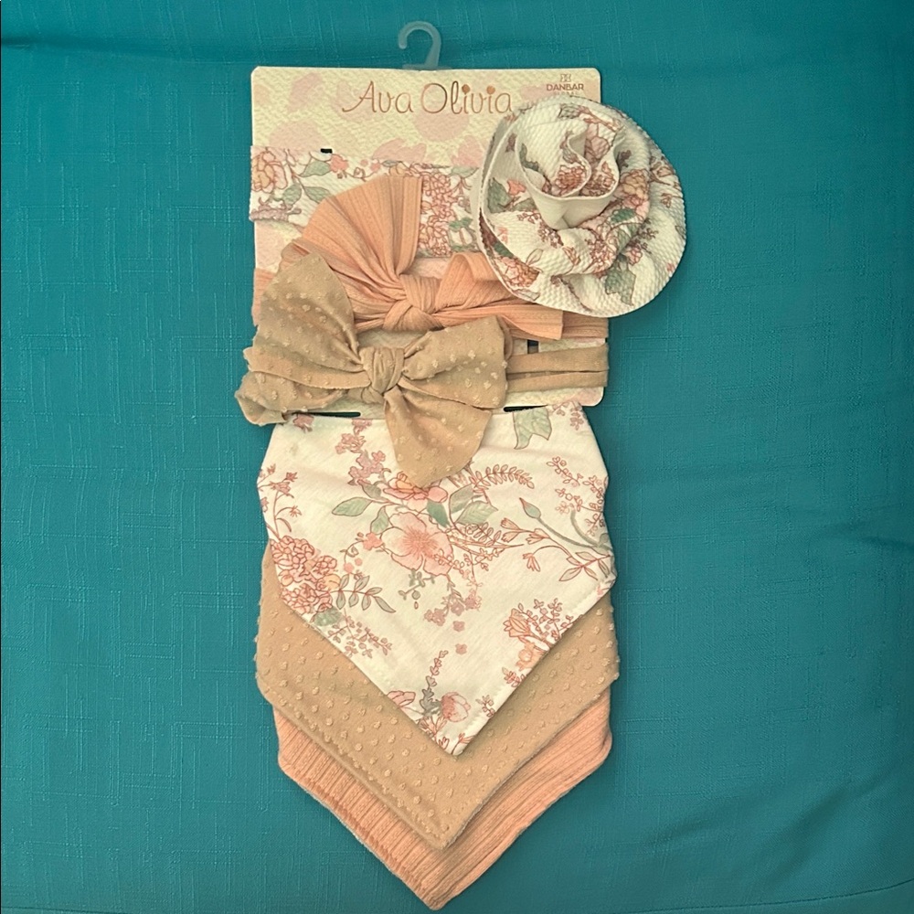 Floral Bandana and Bow Set - Pink and Cream